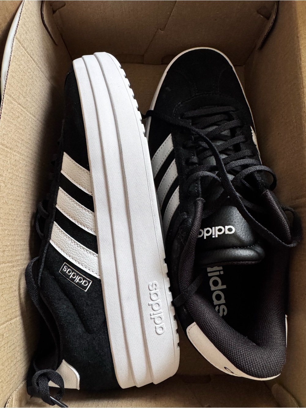 adidas Women's Platform Court Sneakers - Black/White - Picture 5 of 7